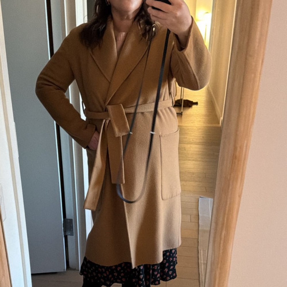 Acne Carice Double-Faced Wool-Cashmere Camel-Colored Coat With Belt